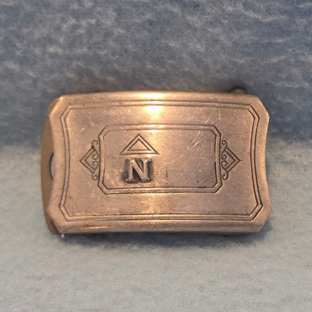 Antique Art Deco Scheer 1921 Monogram Belt Buckle Initial N Silver Tone 1920s